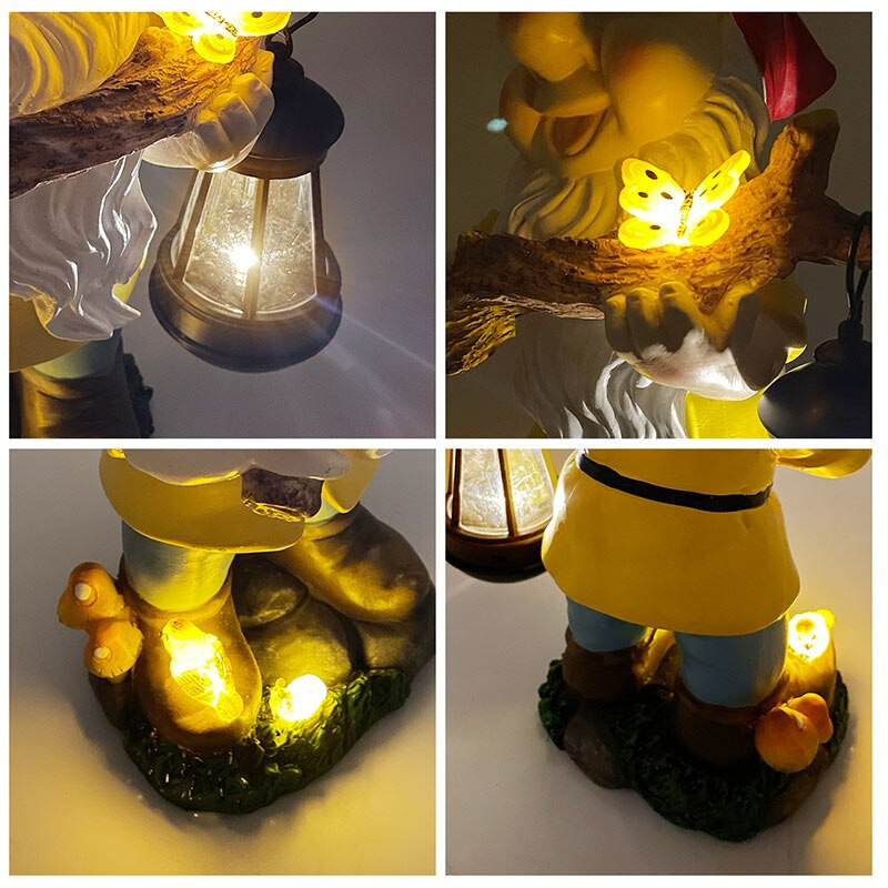 Gnom de grădină Sculpturi Lanternă Lumină solară Decorare în aer liber Figurine Statui Decorare Curtea casei Ornamente rezistente la apă