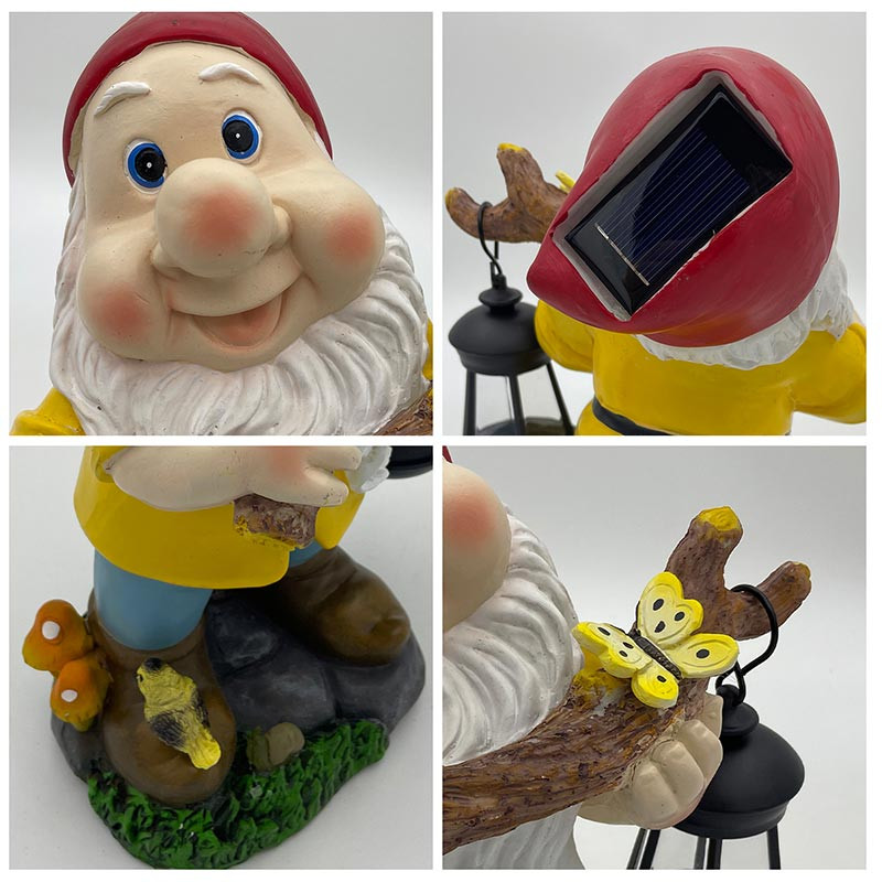 Gnom de grădină Sculpturi Lanternă Lumină solară Decorare în aer liber Figurine Statui Decorare Curtea casei Ornamente rezistente la apă