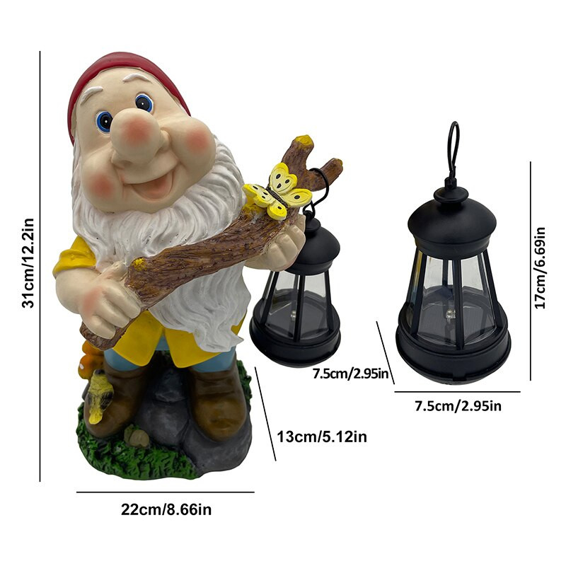 Gnom de grădină Sculpturi Lanternă Lumină solară Decorare în aer liber Figurine Statui Decorare Curtea casei Ornamente rezistente la apă