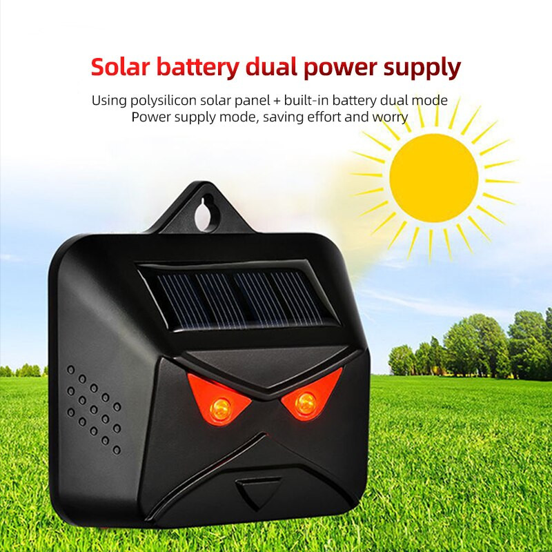 gyvūnų atbaidiklis Daugiasluoksnis silicio saulės kolektorius Dvigubo maitinimo gyvūno atbaidiklis šunų paukščių atbaidiklis Raudona LED lemputė, mirksi atbaidanti