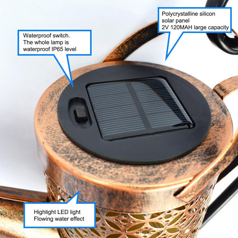 Lauko saulės laistymo skardinė Ornamentinė lempa Sodo menas Šviesos apdaila Tuščiaviduris geležinis dušas LED lempučių virvelė sodo dekoravimui