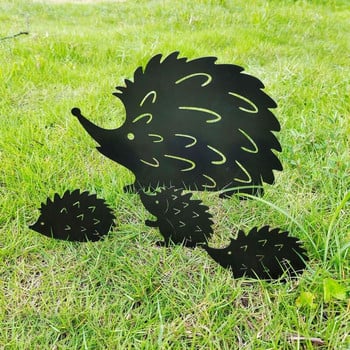 4 части Hedgehog Family Garden Courtyard Iron Decoration Plug-in Creative Metal Hollow Crafts Outdoor Animal Decor Ornaments