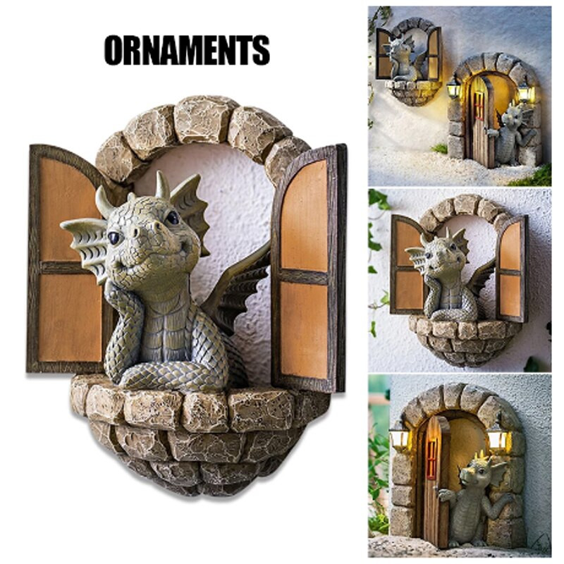 2021 m. Gražaus sodo drakono medituojama statula kiemo drakono skulptūra iš dervos dinozauro formos statulos lauko kiemo sodo puošmena