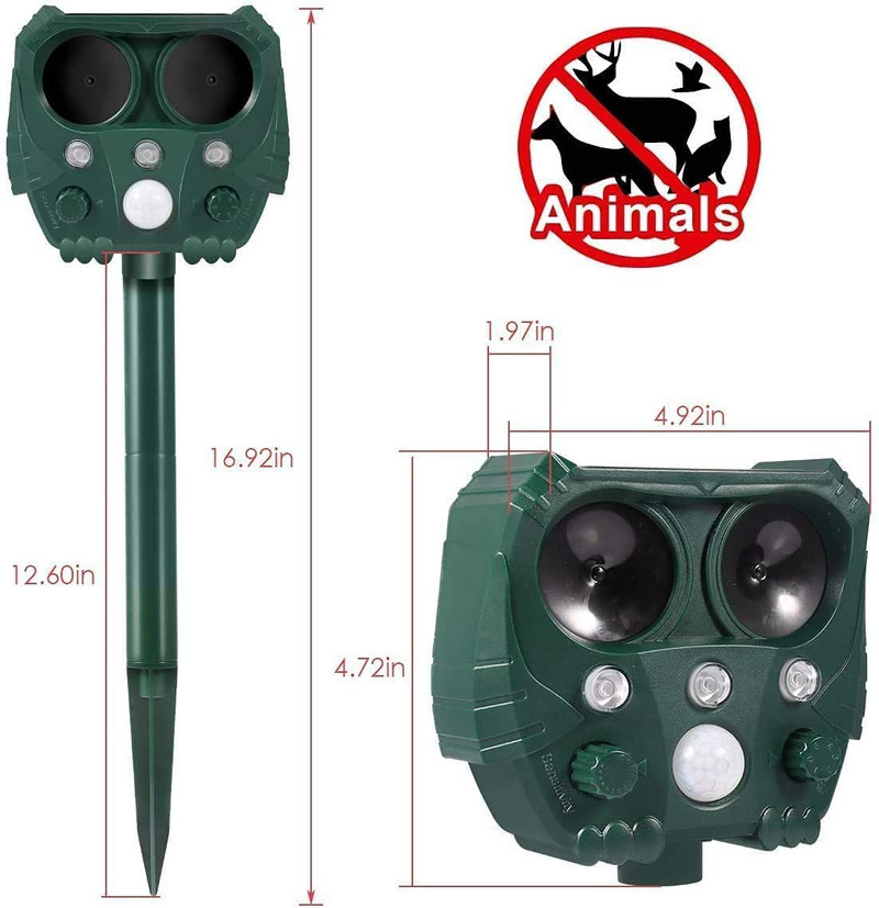 Saulės energija varomas paukščių atbaidiklis Ultragarsinis gyvūnų atbaidiklis kačių šunų lapių gyvūnų gyvačių atbaidiklis, gąsdinantis pelėdą lauko sodui