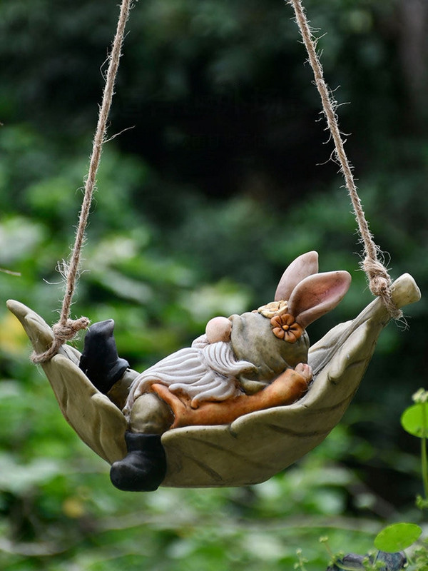 Desen animat american drăguț leagăn din rășină podoabe de zână, grădină, parc, vilă, figurine, artizanat, în aer liber, vilă, copac, decorare pentru mobilier