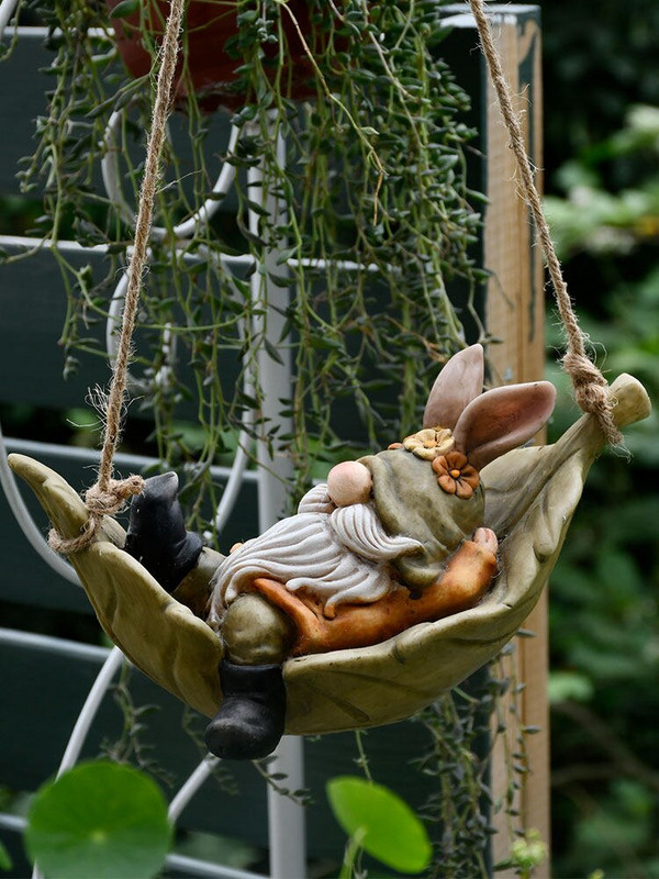 Desen animat american drăguț leagăn din rășină podoabe de zână, grădină, parc, vilă, figurine, artizanat, în aer liber, vilă, copac, decorare pentru mobilier