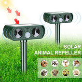 2022 Respingător de animale cu energie solară Respingător de animale cu ultrasunete Apelant PIR impermeabil Sunet sperie pisici Câini Vulpi Păsări