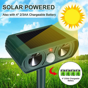 2022 Solar Powered Animal Repeller Υπερηχητικό Animal Repeller Αδιάβροχο PIR Απωθητικό Ήχου Τρομάζει Γάτες Σκύλοι Αλεπούδες Πουλιά