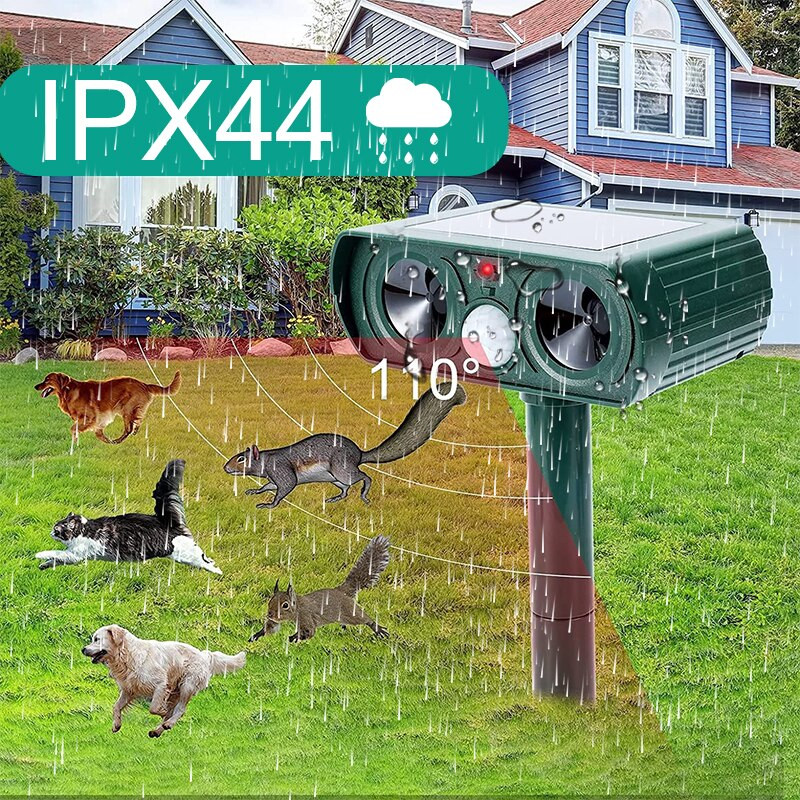 2022 Respingător de animale cu energie solară Respingător de animale cu ultrasunete Apelant PIR impermeabil Sunet sperie pisici Câini Vulpi Păsări