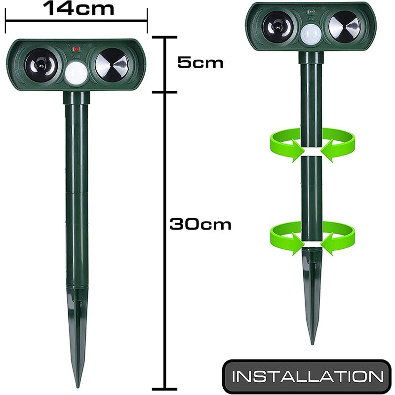 2022 Respingător de animale cu energie solară Respingător de animale cu ultrasunete Apelant PIR impermeabil Sunet sperie pisici Câini Vulpi Păsări