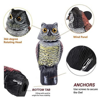 Νέα Hot Sale Realistic Bird Scarer Περιστρεφόμενη κεφαλή Sound Owl Prowler Decoy Protection Απωθητικό έλεγχο παρασίτων Σκιάχτρο Garden Yard