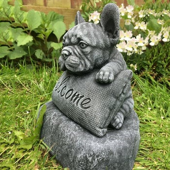 Μίνι γαλλικό μπουλντόγκ άγαλμα για διακόσμηση κήπου Υποδοχή καλωσορίσματος Ρητίνη χειροτεχνία Στολίδι γκαζόν πίσω αυλή Αξεσουάρ διακόσμηση κήπου