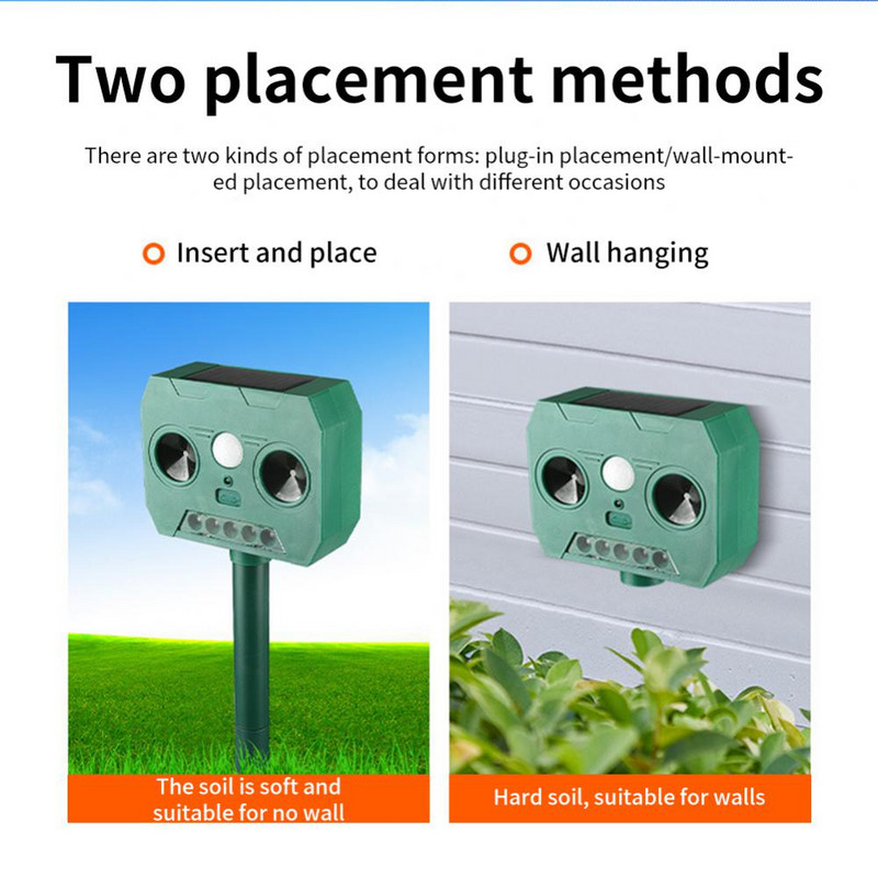 Уред за прогонване на животни със слънчева енергия Ултразвуков уред за отблъскване на животни Уред за кучета/котки/птици Уплашване на животни Сонарен репелент