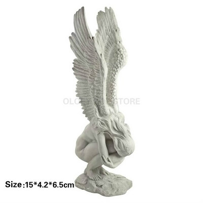 Angelas Redemption Derva Sodas Statula Dekoras Papuošalai Amatai Sparnas Religinė Skulptūra Darbalaukis Menas Lauko Apdaila Namų Statulos