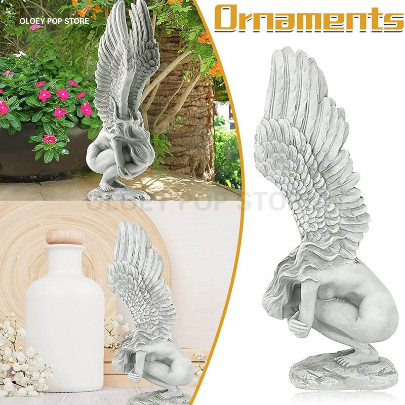 Angelas Redemption Derva Sodas Statula Dekoras Papuošalai Amatai Sparnas Religinė Skulptūra Darbalaukis Menas Lauko Apdaila Namų Statulos
