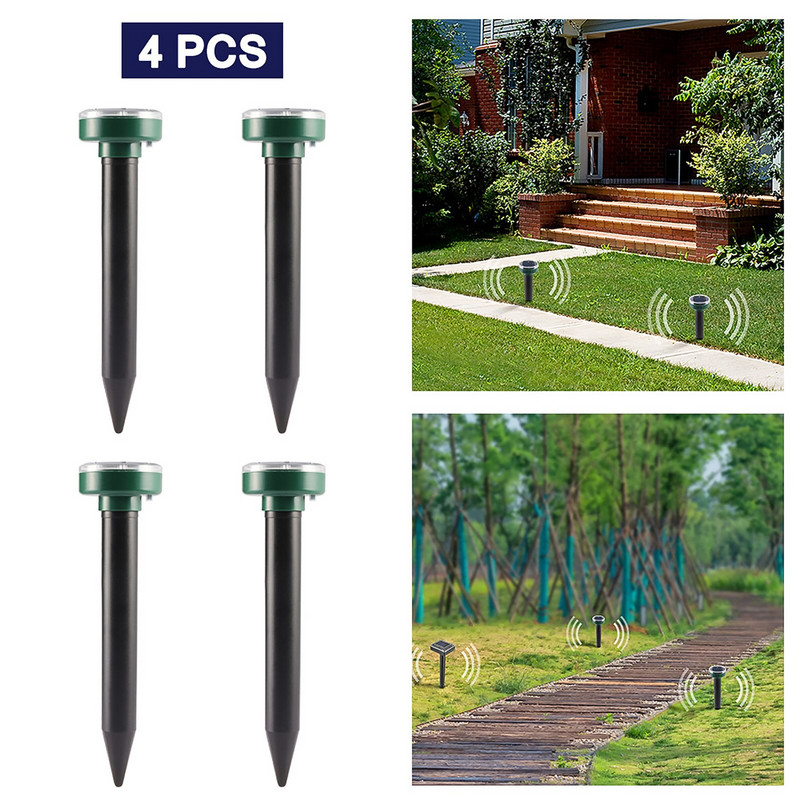 4vnt saulės energija varomas ultragarsinis pelės kurmis kenkėjų graužikų atbaidantis kiemo LED šviesos atbaidiklis lauko lempų kiemo sodas
