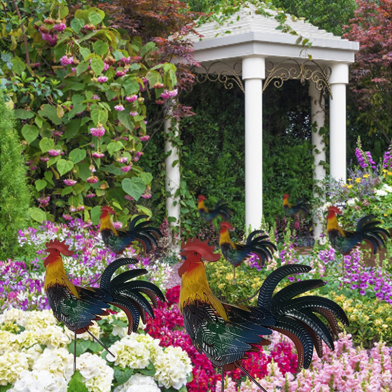 Dekoratyviniai sodo kuolai Gaidžio dekoras Metalinis kiemo menas Gaidžio statula Geležinės vištienos statulos, skirtos sodo vištienos koto kiemo vejai