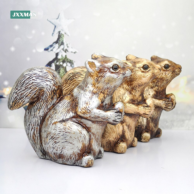 Statuie veveriță în 3 culori, artă retro, decor de birou cu animale, decorație pentru grădină de acasă, sculptură, artizanat, jucărie, accesorii de Crăciun