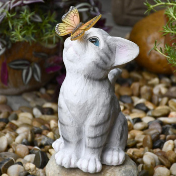 Χειροποίητο άγαλμα γάτας Ανθεκτικό στις καιρικές συνθήκες Ρητίνη Adding Vitality Cat Sculpture with Solar Light Garden Decoration Supplies
