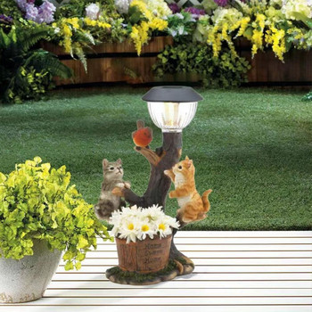 Ρητίνη Bunny Cat Dog Στολίδι κήπου Ζώο Ηλιακό φως Γάτα αναρρίχησης Διακόσμηση τοπίου Μινιατούρα ειδώλια Διακόσμηση σπιτιού