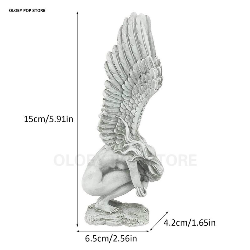 Angyali megváltás szobor dekoráció díszek gyanta kézműves szárny Vallási szobor asztali művészet kültéri dekoráció otthon kertészeti szoba
