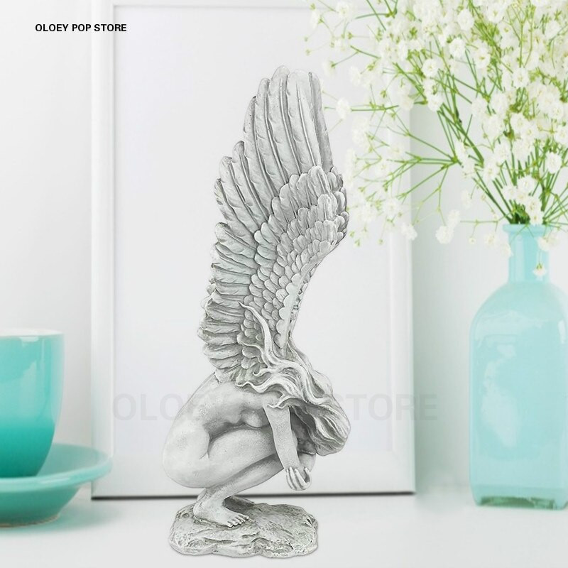 Angyali megváltás szobor dekoráció díszek gyanta kézműves szárny Vallási szobor asztali művészet kültéri dekoráció otthon kertészeti szoba