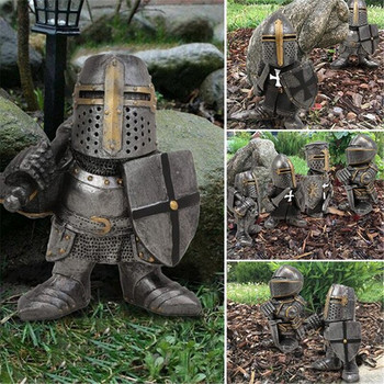 Ιππότης Gnome Guard Ρητίνη Γλυπτό Στολίδι European Crusader Διακόσμηση κήπου Νάνος Στολίδι Spear Warrior Aksuman Silot