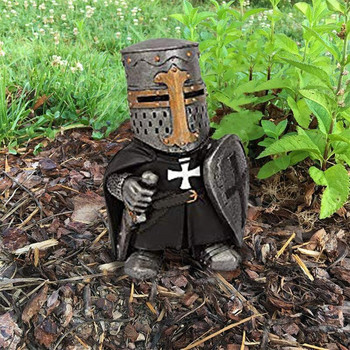 Ιππότης Gnome Guard Ρητίνη Γλυπτό Στολίδι European Crusader Διακόσμηση κήπου Νάνος Στολίδι Spear Warrior Aksuman Silot