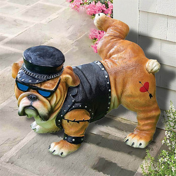 Нова статуя на пикаещо куче Tough Guy Bulldog с капачка за слънчеви очила Nordic Creative Funny Animals Gnome Garden Decoration Sculpture 2021