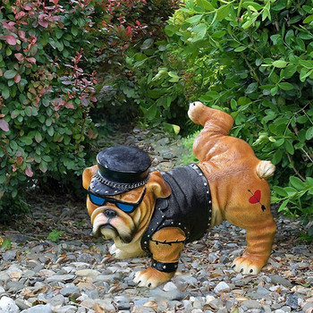 Нова статуя на пикаещо куче Tough Guy Bulldog с капачка за слънчеви очила Nordic Creative Funny Animals Gnome Garden Decoration Sculpture 2021