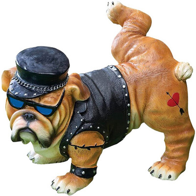 Naujas kietas vaikinas buldogas besišlapinantis šuo statula su akiniais nuo saulės dangteliu Nordic Creative Funny Animals Gnome Garden Dekoratyvinė skulptūra 2021 m.