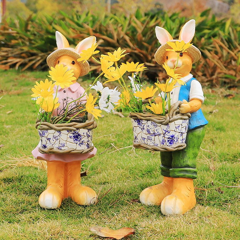 Kiškučio statula Gražūs stovintys zuikio papuošalai iš dervos rankų darbo Velykų papuošalams sodo dekoravimui