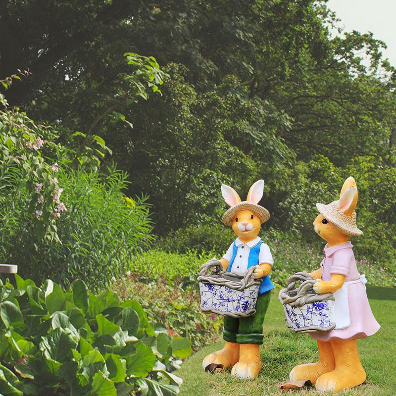 Kiškučio statula Gražūs stovintys zuikio papuošalai iš dervos rankų darbo Velykų papuošalams sodo dekoravimui