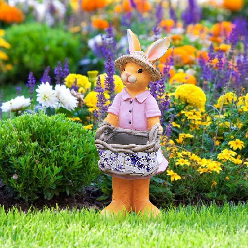 Kiškučio statula Gražūs stovintys zuikio papuošalai iš dervos rankų darbo Velykų papuošalams sodo dekoravimui