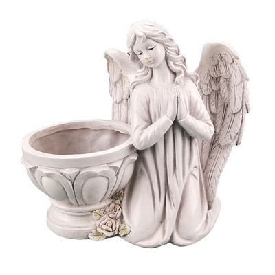 Klasikinis amerikietiško stiliaus besimeldžiantis angelas, gėlių vazono dekoravimas, sodo angelas, sultingas vazono laikiklis