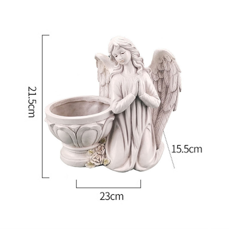 Klasikinis amerikietiško stiliaus besimeldžiantis angelas, gėlių vazono dekoravimas, sodo angelas, sultingas vazono laikiklis