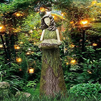 Sherwood Fern Fairy Statuary with Bird Feeder Resin Ornament Άγαλμα εξωτερικού χώρου κήπου Super Cute SCVD889