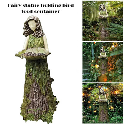 Sherwood Fern Zână Statuară cu Hrănitoare pentru Păsări Ornament de Rășină Statuie de grădină în aer liber Super drăguț SCVD889