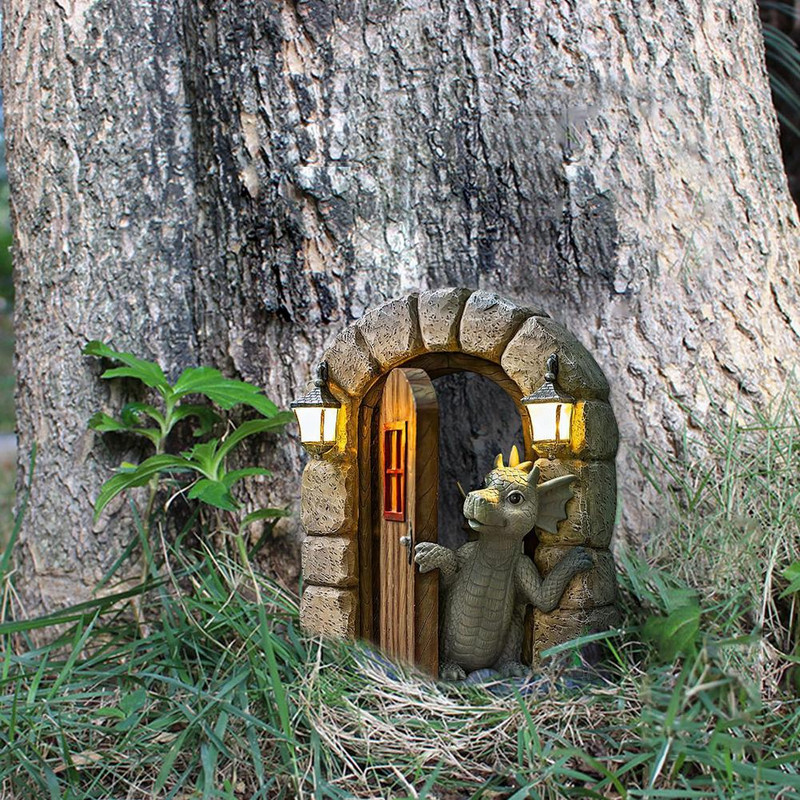 Dragon Out the Door Kerti gyanta szobor udvar Művészeti pázsit dekoráció Kézműves díszek kerti udvarhoz erkély fa dekoráció