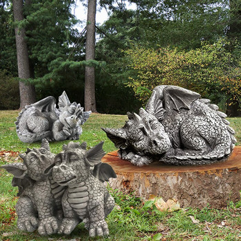 Dragon Baby Garden Statue Очарователен сън Портрет Декорация Dragon Resin Sculpture for Outdoor Garden Ornament Home Decor Gift