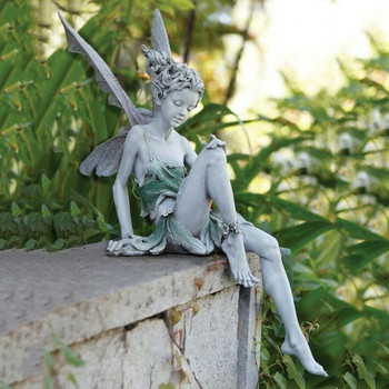 Tudor And Turek Sitting Fairy Statue Garden Στολίδι Γλυπτό αγγέλου ρητίνης με φτερά για διακόσμηση κήπου σπιτιού στην αυλή