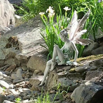 Tudor And Turek Sitting Fairy Statue Garden Στολίδι Γλυπτό αγγέλου ρητίνης με φτερά για διακόσμηση κήπου σπιτιού στην αυλή