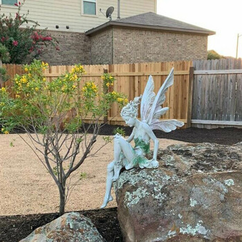 Tudor And Turek Sitting Fairy Statue Garden Στολίδι Γλυπτό αγγέλου ρητίνης με φτερά για διακόσμηση κήπου σπιτιού στην αυλή