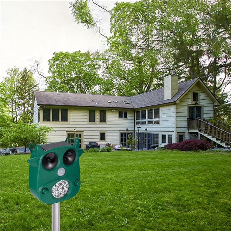 Respingător solar cu ultrasunete pentru animale Lumină intermitentă LED înspăimântă animalele de grădină Senzor PIR Pasăre Pisică Câine Iepure Repelent pentru raton