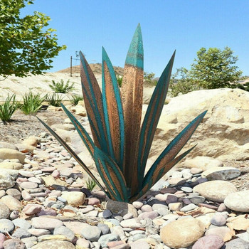 Simulation Art Agave Plant Ornaments DIY Rustic Metal Sculpture for Outdoor Patio Yard Garden Decoration Stakes Lawn