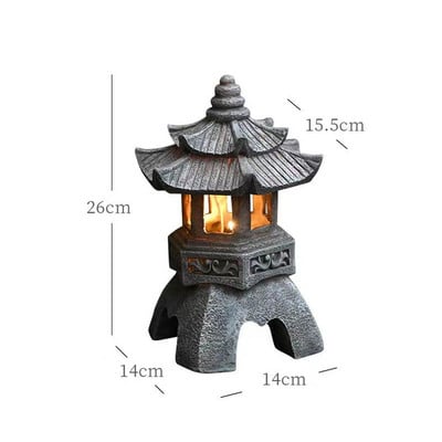 Kreatívna živicová solárna lampa, palácové lampy, veža, socha, nádvorie, zenová dekorácia, ozdoby, solárna záhradná pagoda, lampáš