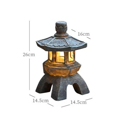 Kreatívna živicová solárna lampa, palácové lampy, veža, socha, nádvorie, zenová dekorácia, ozdoby, solárna záhradná pagoda, lampáš