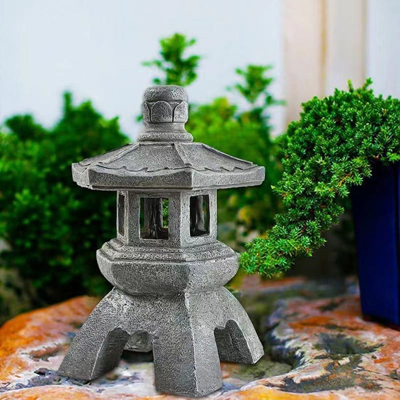 Kreatívna živicová solárna lampa, palácové lampy, veža, socha, nádvorie, zenová dekorácia, ozdoby, solárna záhradná pagoda, lampáš