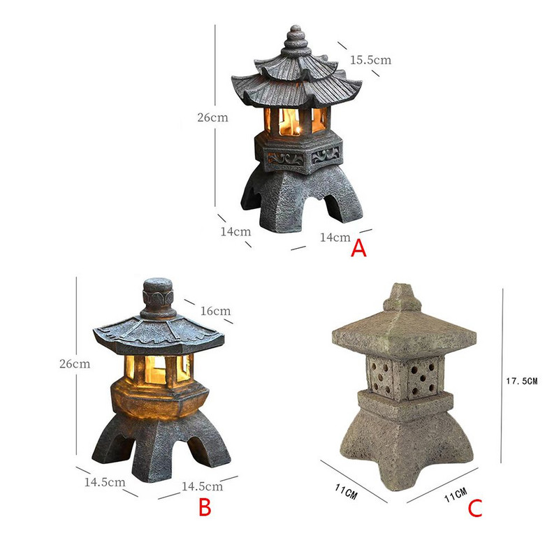 Kreatívna živicová solárna lampa, palácové lampy, veža, socha, nádvorie, zenová dekorácia, ozdoby, solárna záhradná pagoda, lampáš