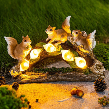 Στολίδι Κήπου Solar Fairy Figurine Άγαλμα κήπου Solar Powered Lights Ζώο σκίουροι Ειδώλιο για γκαζόν αυλής Δώρο διακόσμησης σπιτιού